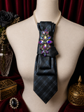 Shadowed Grace Victory Knotz - Charcoal statement tie with iridescent crystal brooch by Victory Knotz