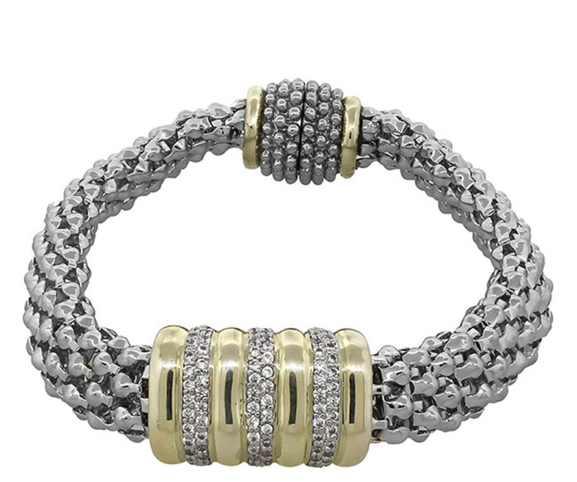 Two Tone Cz Magnetic Bracelet