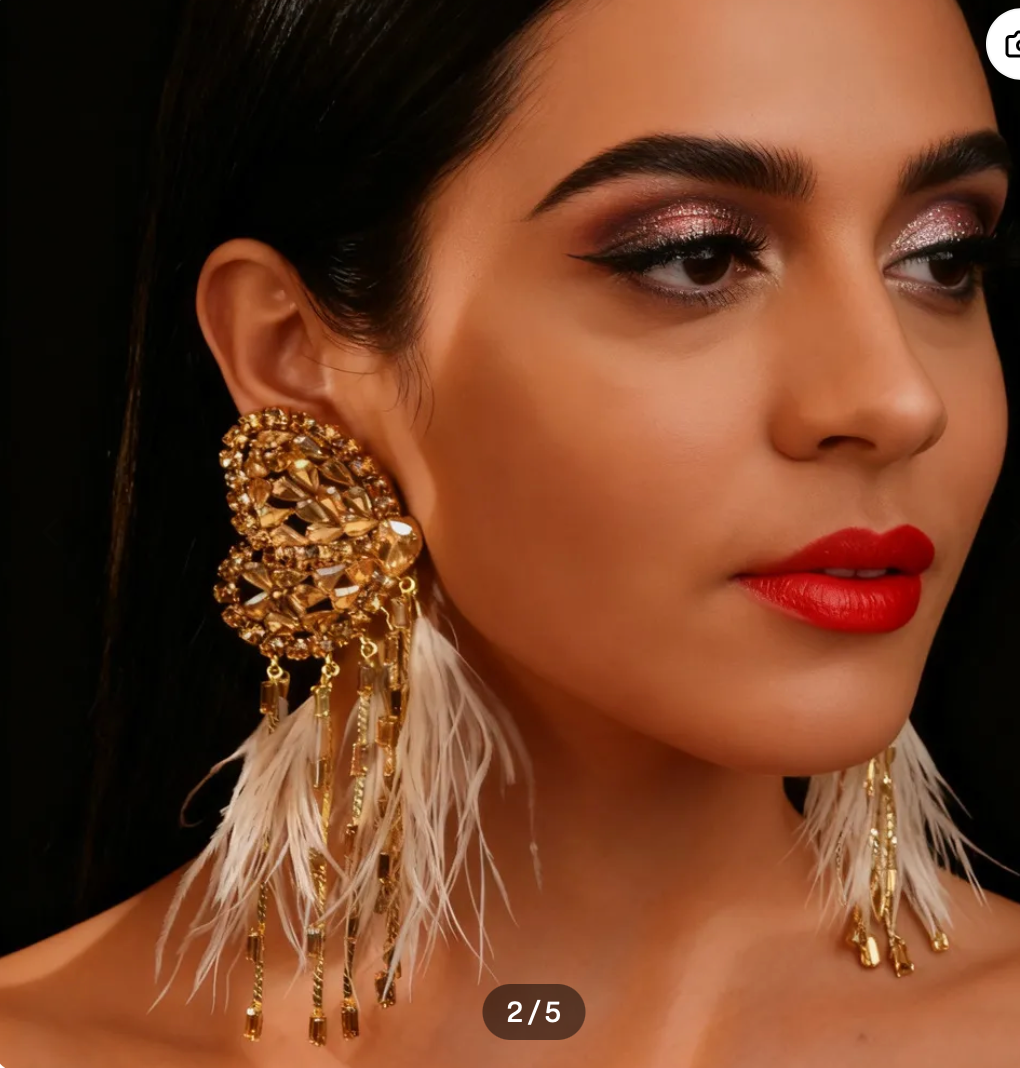 Golden Rebirth Statement Feather  Earrings